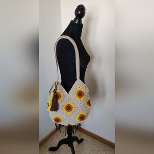 Handmade Crochet sunflower design Shoulder Bag